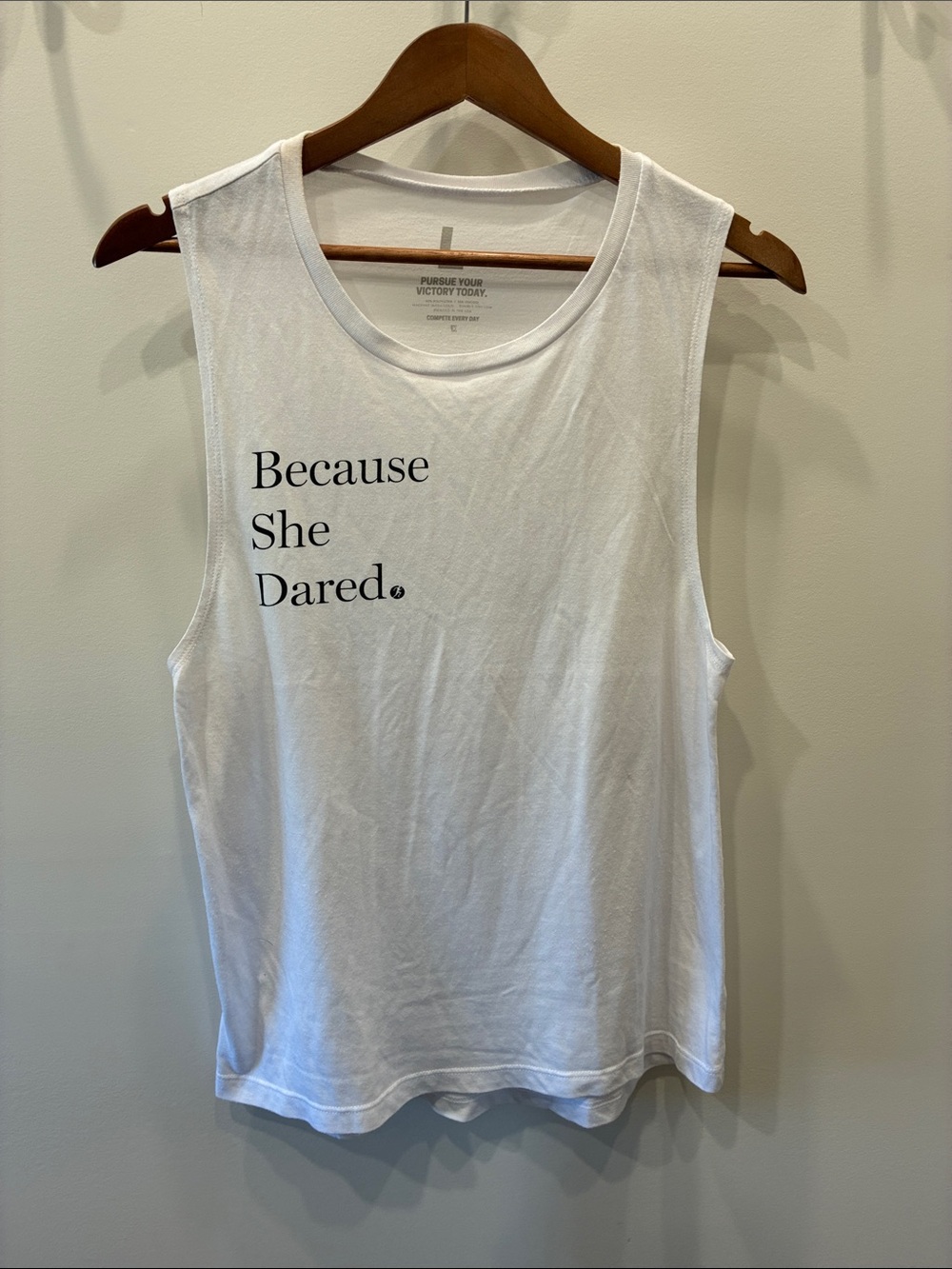 COMPETE EVERY DAY “Because She Dared” White Graphic Muscle Tank - Large